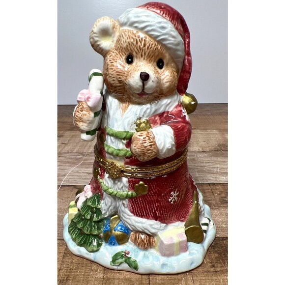 Christmas Teddy Bear Ceramic Hinged Trinket Box - Picture 1 of 6